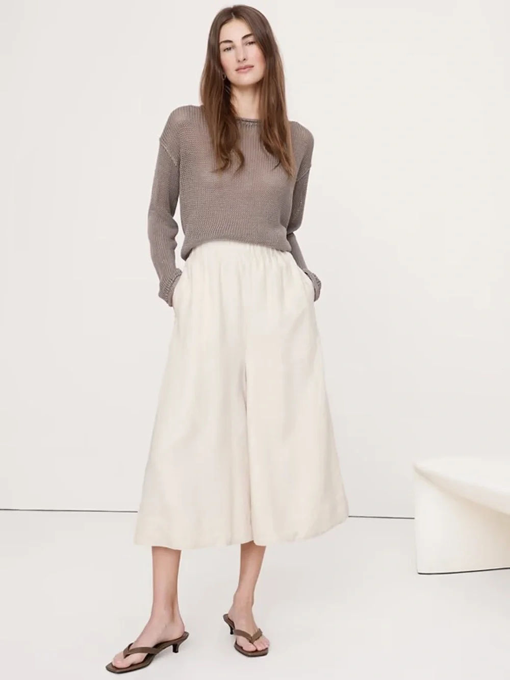 NWT! BANANA REPUBLIC CREAM WHITE LINEN CULOTTE - LARGE PETITE 🧲